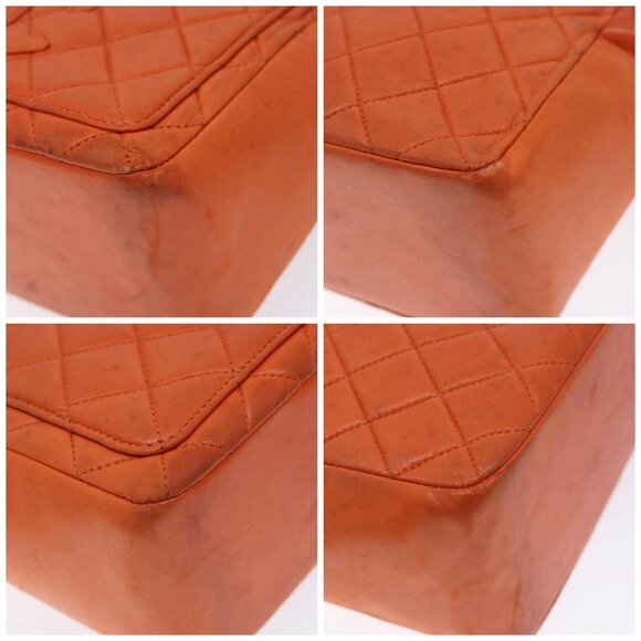 CHANEL Matelasse Hand Bag Lamb Skin Orange Gold CC Auth 133092 - Picture 16 of 16